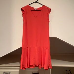 Orange chiffon v-neck dress